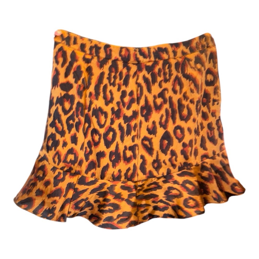 Sadie & Sage Leopard Print Mini Skirt Zip Back w/ruffle. Size M AR14